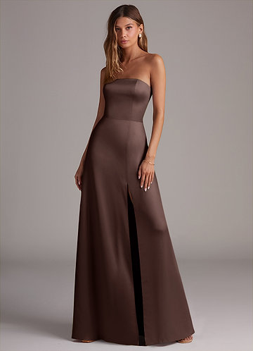 Azazie Wren Bridesmaid Dresses Vestido Ganache de Cetim elástico de Linha A com Sem alças image1