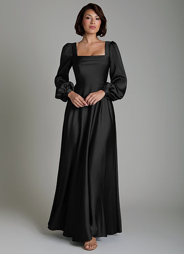 a line black dress with sleeves Long-sleeves Bridesmaid Dresses See long sleeve long