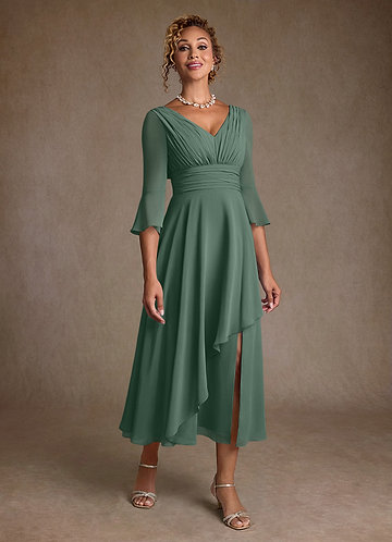Azazie Aerynne Klänningar till brudens mor Klä A-Line i Chiffong Plisserad Eukalyptus image1