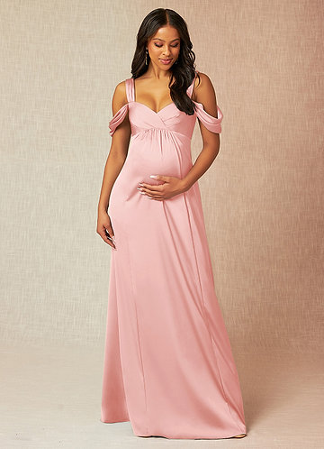 light pink maternity bridesmaid dresses Light Pink Metallic Shimmer Chiffon Maternity Maxi Dress  PinkBlush