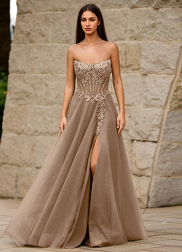 Brilliance Champagne Glitter Prom Dress image1
