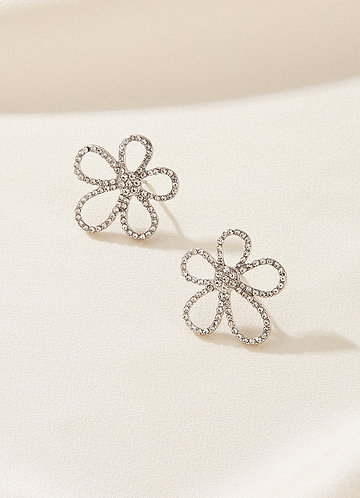 front Rhinestone Flower Stud Earrings