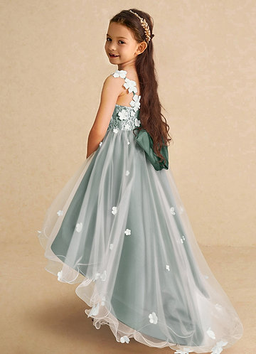 Azazie Celia Flower Girl Dresses Eucalyptus A-Line Lace Tulle Dress image1 0
