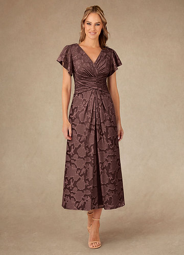 Vera Mother of the Brides Dresses Espresso A-Line Pleated Floral Burnout Dress image1
