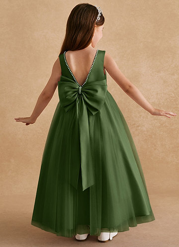 Azazie Cookie Flower Girl Dresses Olive A-Line Bow Tulle Dress image1