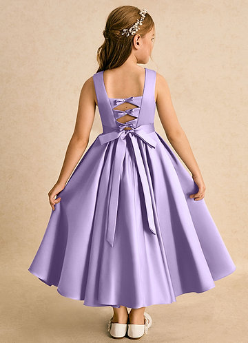 Azazie Junebuj Vestidos de Niña de Flores Vestido de Lila de Satin Mate de Princesa con Plisado image1