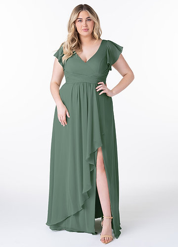 Azazie Omari Bridesmaid Dresses Eucalyptus A-Line Chiffon Dress image1