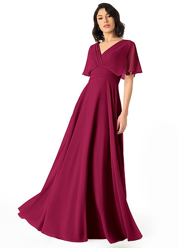 Pamela Bridesmaid Dresses Burgundy A-Line V-Neck Pleated Chiffon Dress image1
