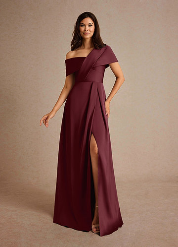 Azazie Milton Abiti da Mamma Sposa Abito A-Line in Raso Elasticizzato Plissettato Cabernet image1