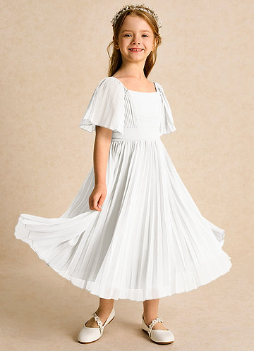 Azazie Gisele Abiti da Ragazza di Fiori Abito A-Line in Chiffon Plissettato Avorio image1
