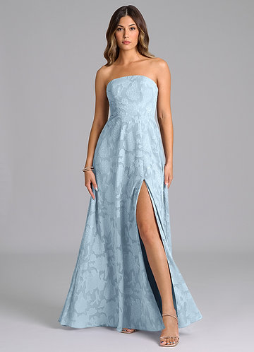 Azazie Wren Bridesmaid Dresses Sky Blue A-Line Strapless Floral Burnout Dress image1