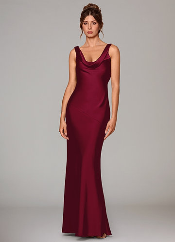 Azazie Rylina Bridesmaid Dresses Vestir Borgonha de Cetim elástico de sereia image1