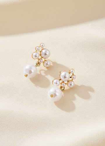 front Pearl Cluster Drop Earrings