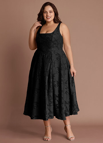 Amalie Black A-line Midi Dress image1