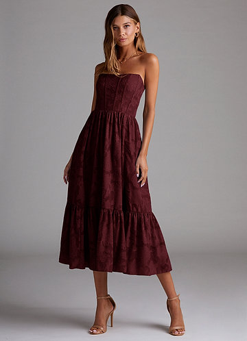 Delphina Wine Lace-up Back Midi Dress image1