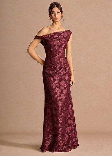 strapless open back dress Cherry Red Sweep/Brush Train V-Neck Wedding Guest Dress