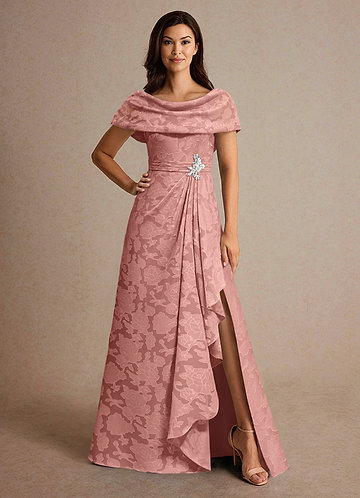 Azazie Branford Mother of the Brides Dresses Rosette A-Line Pleated Floral Burnout Dress image1