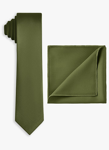 front Conjunto de corbata fina y pañuelo de bolsillo de satén elástico