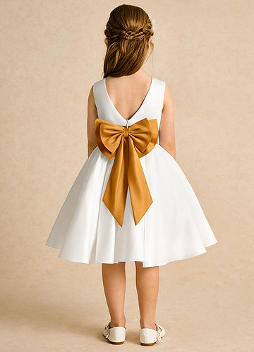 Azazie Sosie Flower Girl Dresses Ivory Butterscotch A-Line Pleated Matte Satin Dress image1