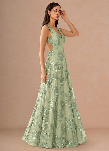 Hysara Light Green Maxi Dress image1