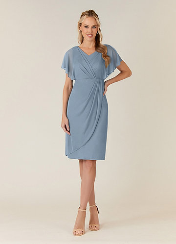 Azazie Waverly Mother of the Brides Dresses Dusty Blue Sheath Pleated Mesh Dress image1