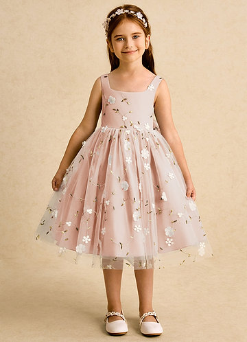 Azazie Bean Blumenkinder Kleider Ballkleid ärmellos Tüll Kleid Englisches Rosa image1