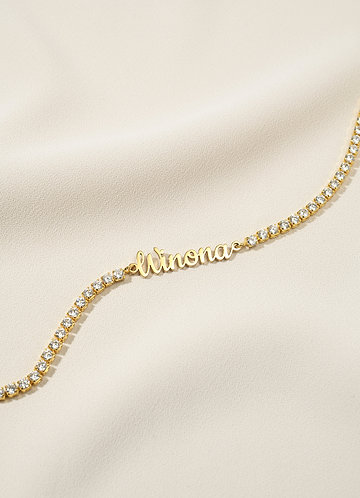 front Bracelet de tennis en strass avec nom personnalisé