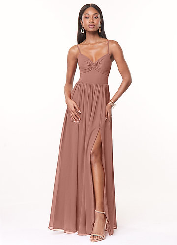 Azazie Zeya Bridesmaid Dresses Cedar Rose A-Line V-Neck Pleated Chiffon Dress image1
