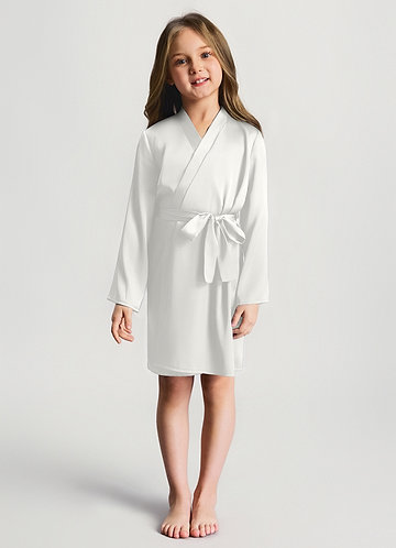 front Biały Dziewczęcy szlafrok satynowy
