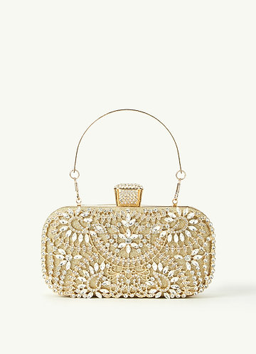 front Crystal And Rhinestone Embellished Clutch Bag