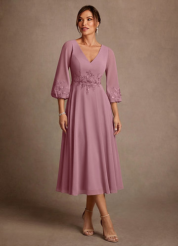 Azazie Ana Vestidos de Madre de la Novia Vestido de Malva Vintage de Gasa de Corte en A con Encaje image1