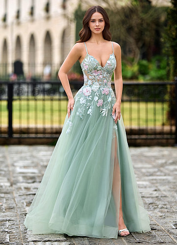 Althea Zielony Suknia balowa Garden 3D z koronką front