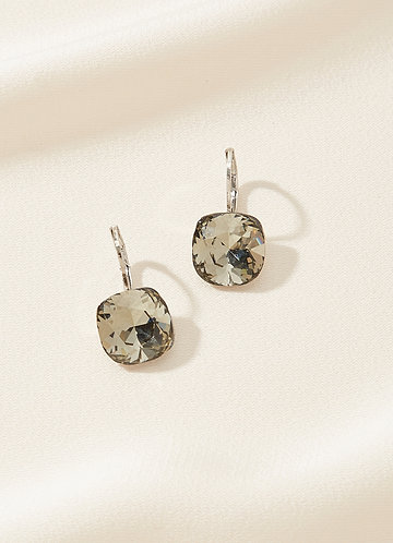 front Square Gemstone Huggie Earrings