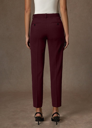 front Whitney Cabernet Structured Stretch Full Length Dress Pants