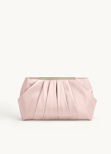 front Matching Color Metallic Satin Pleated Clutch