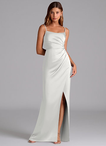 Azazie Calandra Brudtärneklänningar Klä av A-Linje i Stretch Satin Plisserad Vit image1