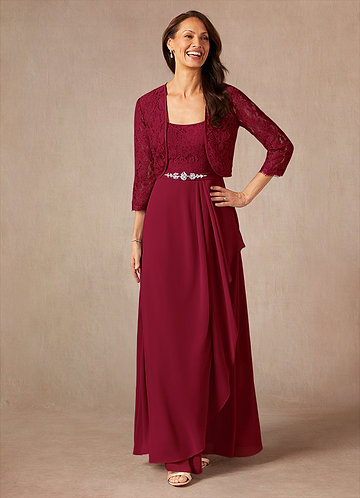 burgundy mother of the bride dress with jacket Burgundy Mother Of The Bride Dress With Jacket 2 Pieces A Line V Neck Appliqued Knee Length Mother Of The Bride Dresses With Jacket main image 0