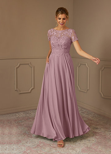 Azazie Adina Mother of the Bride Dresses Dusty Rose A-Line Boatneck Sequins Chiffon Dress image1