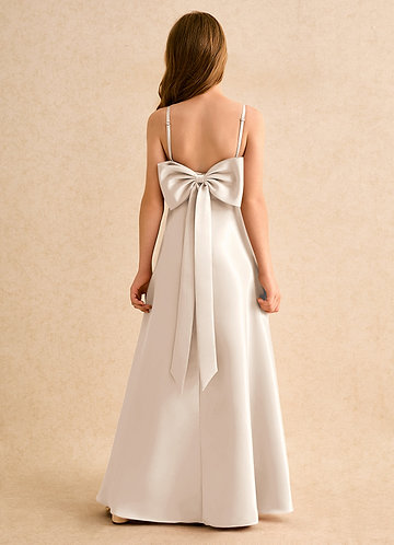 Azazie Joella Girls Formal Bloemenmeisjes Jurken A-Lijn Jurk van Mat Satijn Geplooid Wit Albast image1