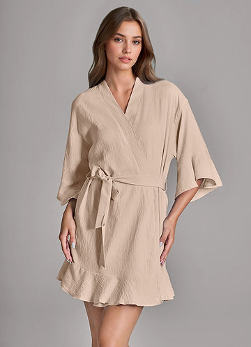 front Matching Color 2-Piece Ruffled Cloud-Soft Robe and Slip Set