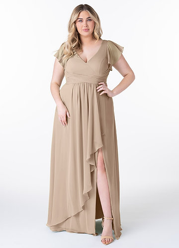 plus size taupe bridesmaid dresses Taupe Bridesmaid Dresses A-Line Short Sleeves V Neck Sequined Empire Waist Long Chiffon Bridesmaid Dresses main image 1