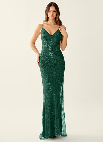Magnolia Verde Vestido de fiesta con bordado de lentejuelas y corte sirena image1
