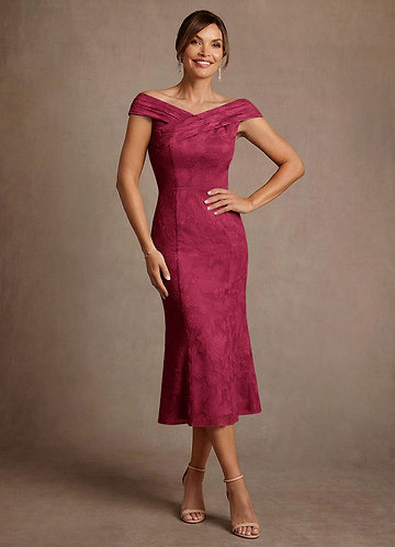 Azazie Keith Mother of the Bride Dresses Vestido Borgonha de Esgotamento Floral de Bainha com Plissado image1