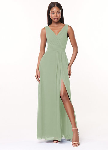 slim fit dress slacks Sage Green Ruffle Modest Long Evening Dress S main image 1