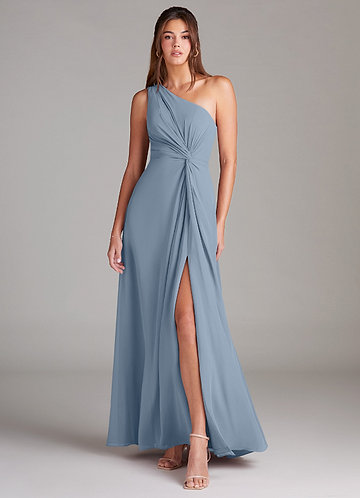 Azazie Brooke Bridesmaid Dresses Dusty Blue A-Line One Shoulder Chiffon Dress image1