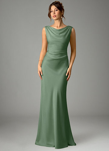 Azazie Kieryn Bridesmaid Dresses Matcha Mermaid Pleated Stretch Satin Dress image1