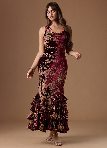 Paola Burgundy Bloom Maxi Dress image1