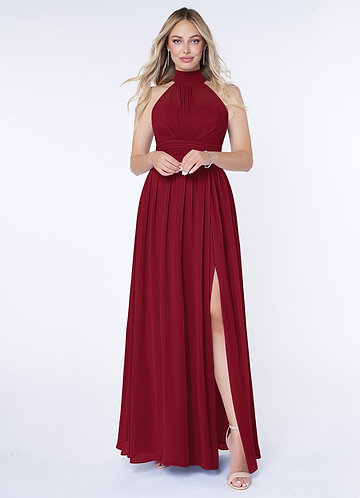 Azazie Iman Bridesmaid Dresses Burgundy A-Line A-Line Ruched Chiffon Dress image1