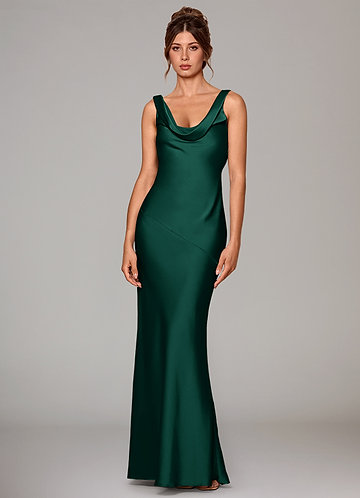 Azazie Rylina Bridesmaid Dresses Emerald Mermaid Stretch Satin Dress image1