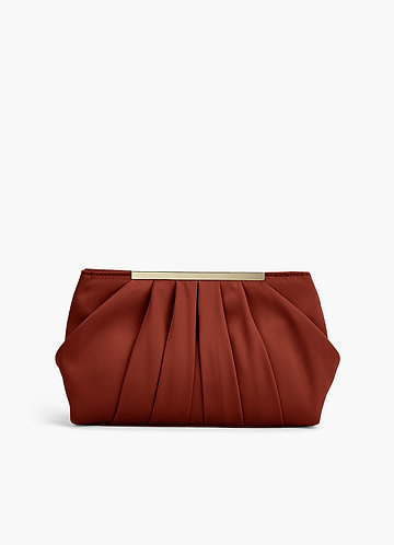 front Matching Color Stretch Satin Pleated Clutch